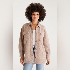 Z Supply Tucker Jacket Heather Latte Button Front Fleece Relaxed Fit Size L